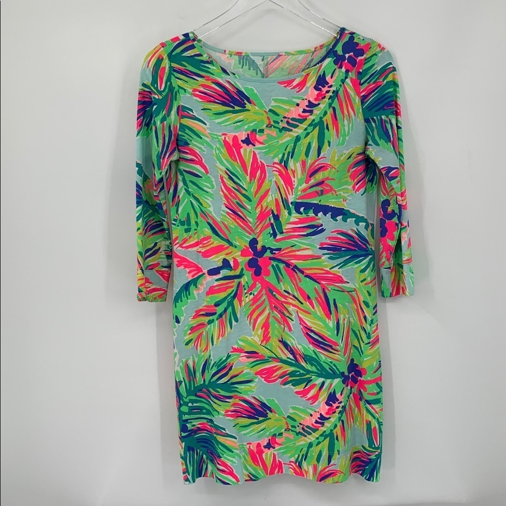 Lilly Pulitzer Marlowe tunic dress Island Time tropical green blue pink knit XS